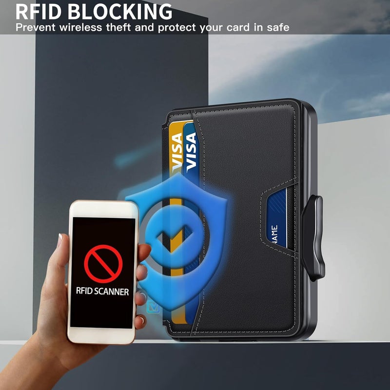 SEMORID Wallet for Men, Mens Wallet Minimalist Slim Wallet, RFID Blocking Smart Pop Up Wallet with Money Clip & ID Window, Metal Compact Wallet, Aluminum Credit Card Holder Wallet - Image 3